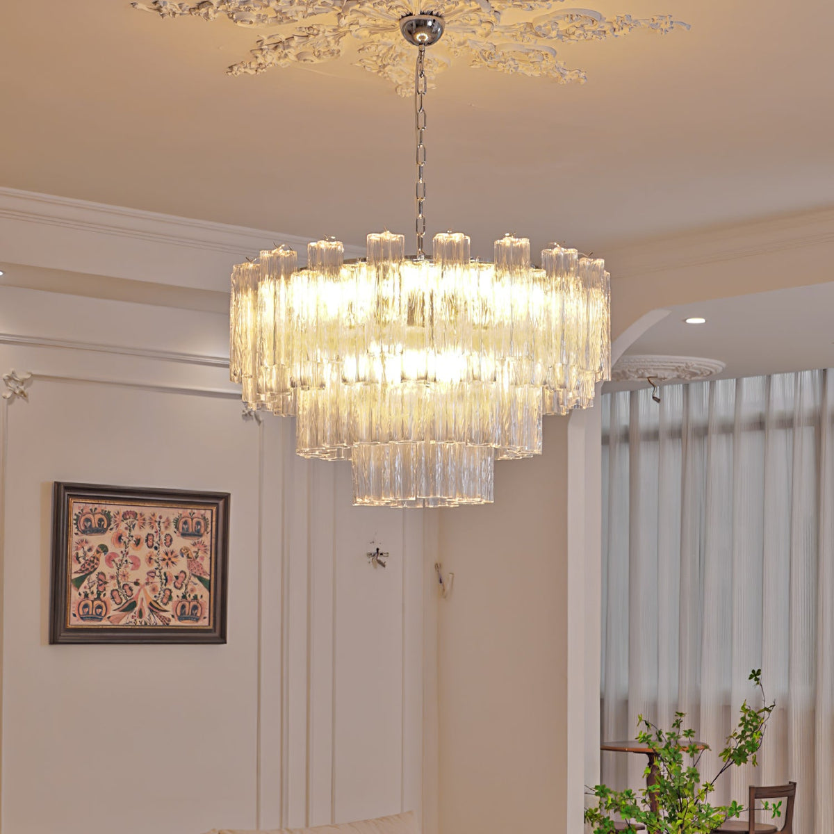Aveline Modern Glass Chandelier with Nickel Frame