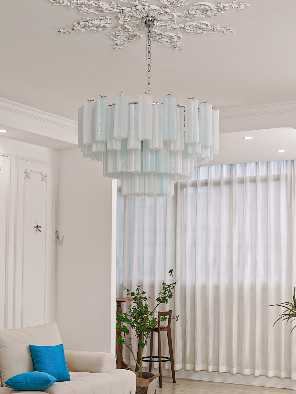 Aveline Modern Glass Chandelier with Nickel Frame