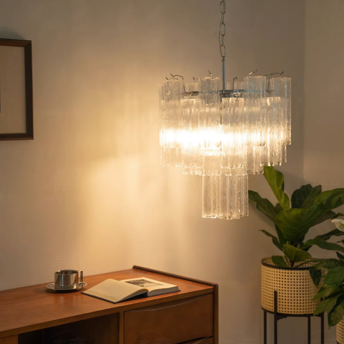 Aveline Modern Glass Chandelier with Nickel Frame