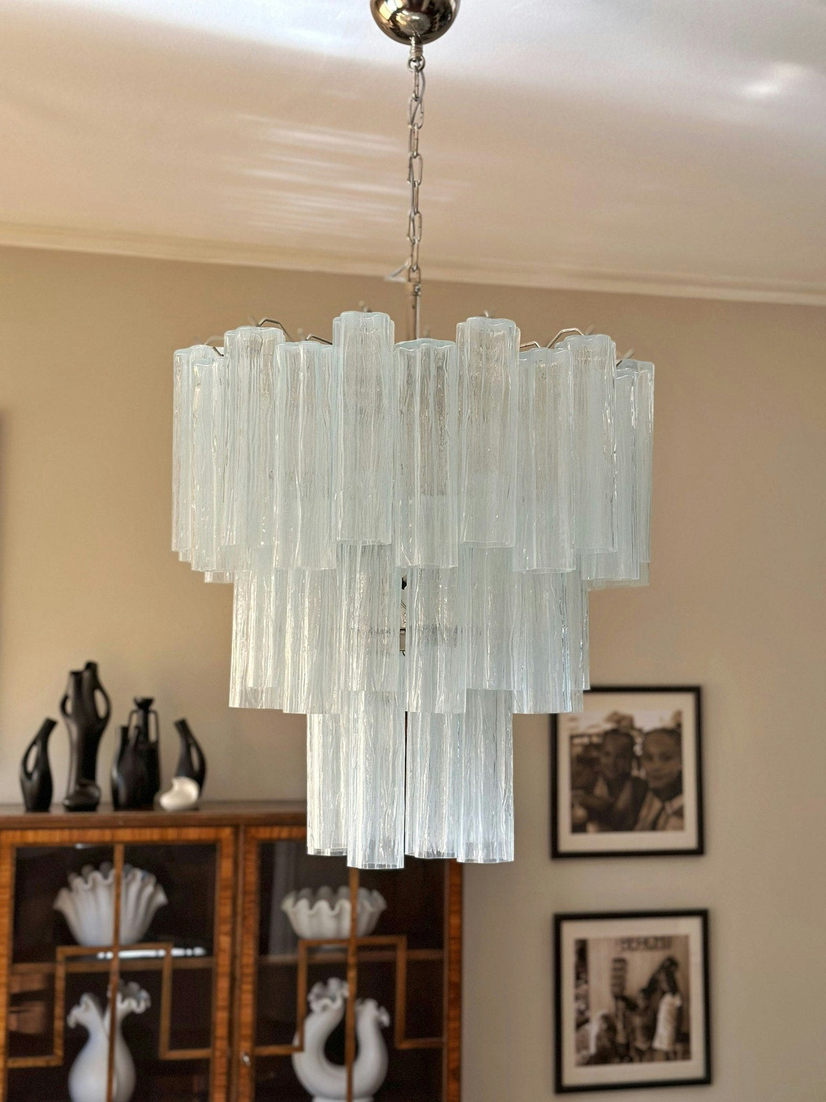 Aveline Modern Glass Chandelier with Nickel Frame