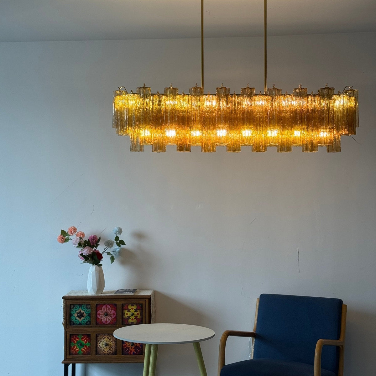 Eloria Glass Linear Chandelier – Modern Fluted Glass Pendant Light