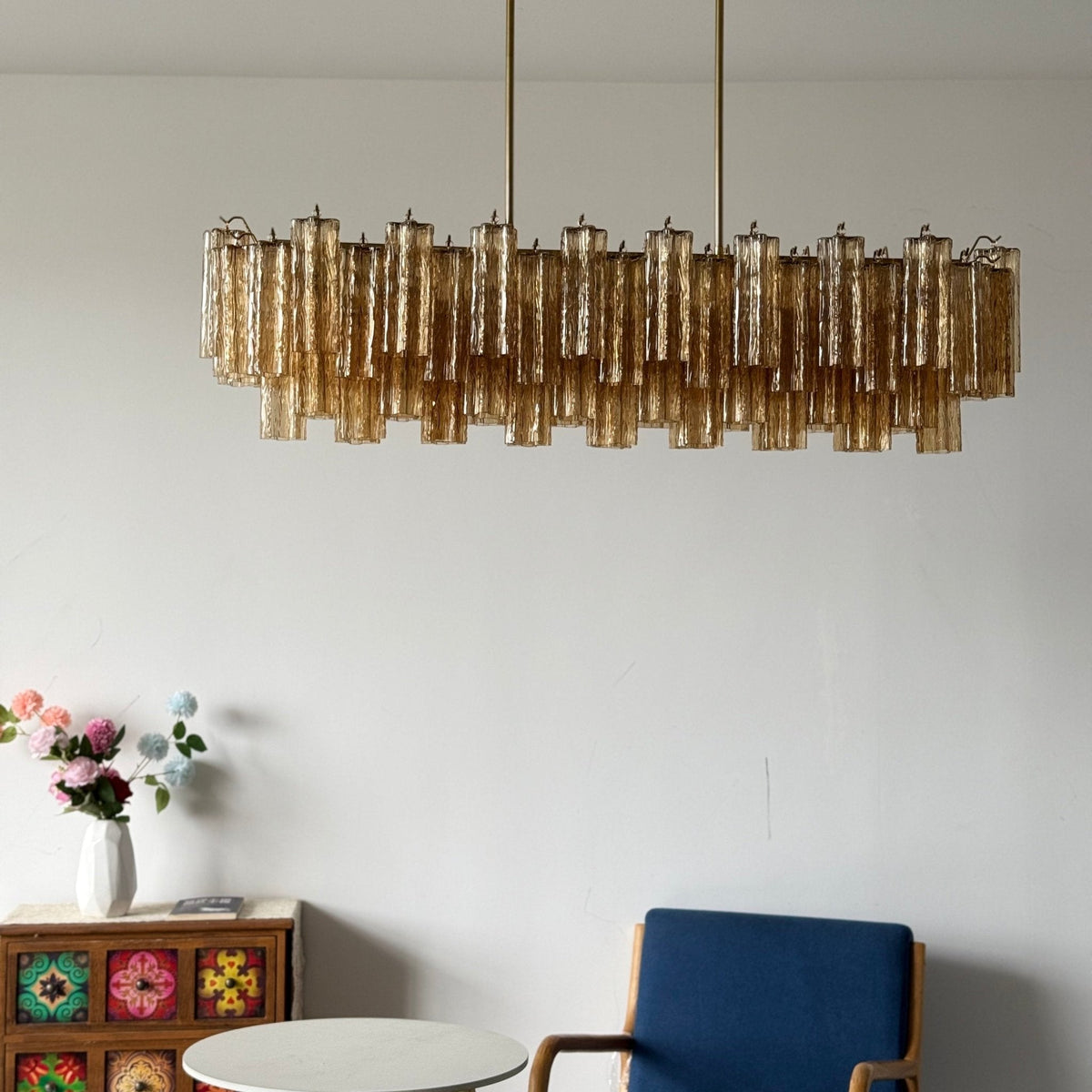 Eloria Glass Linear Chandelier – Modern Fluted Glass Pendant Light