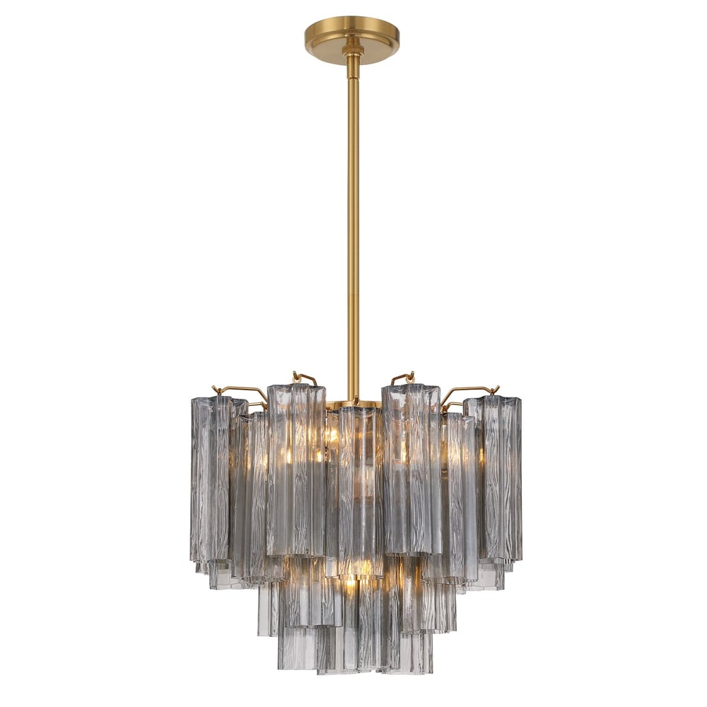 Eloria Glass Chandelier – Modern Fluted Glass Pendant Light, Gold Finish