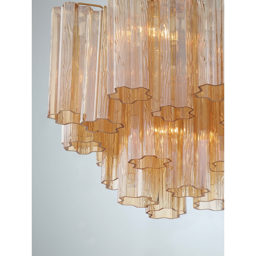 Eloria Glass Chandelier – Modern Fluted Glass Pendant Light, Gold Finish