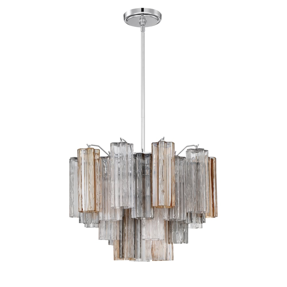Eloria Glass Chandelier – Modern Fluted Glass Pendant Light, Gold Finish