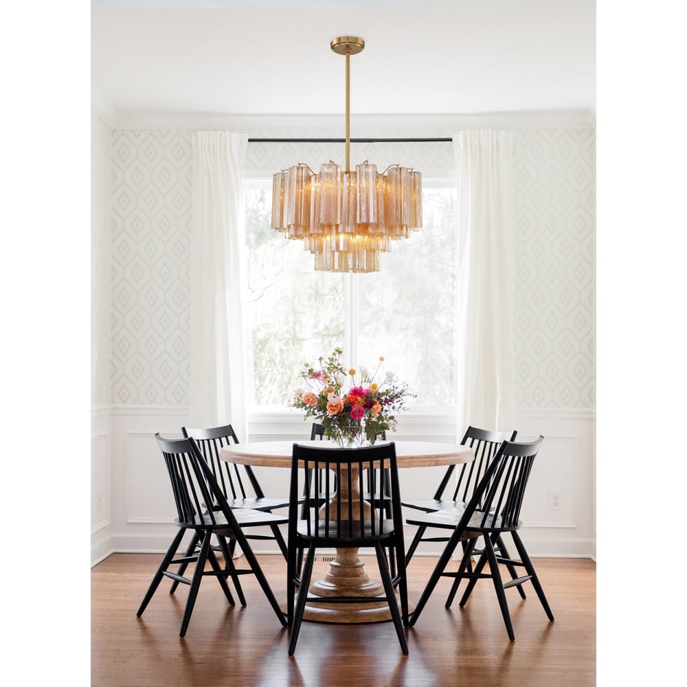 Eloria Glass Chandelier – Modern Fluted Glass Pendant Light, Gold Finish