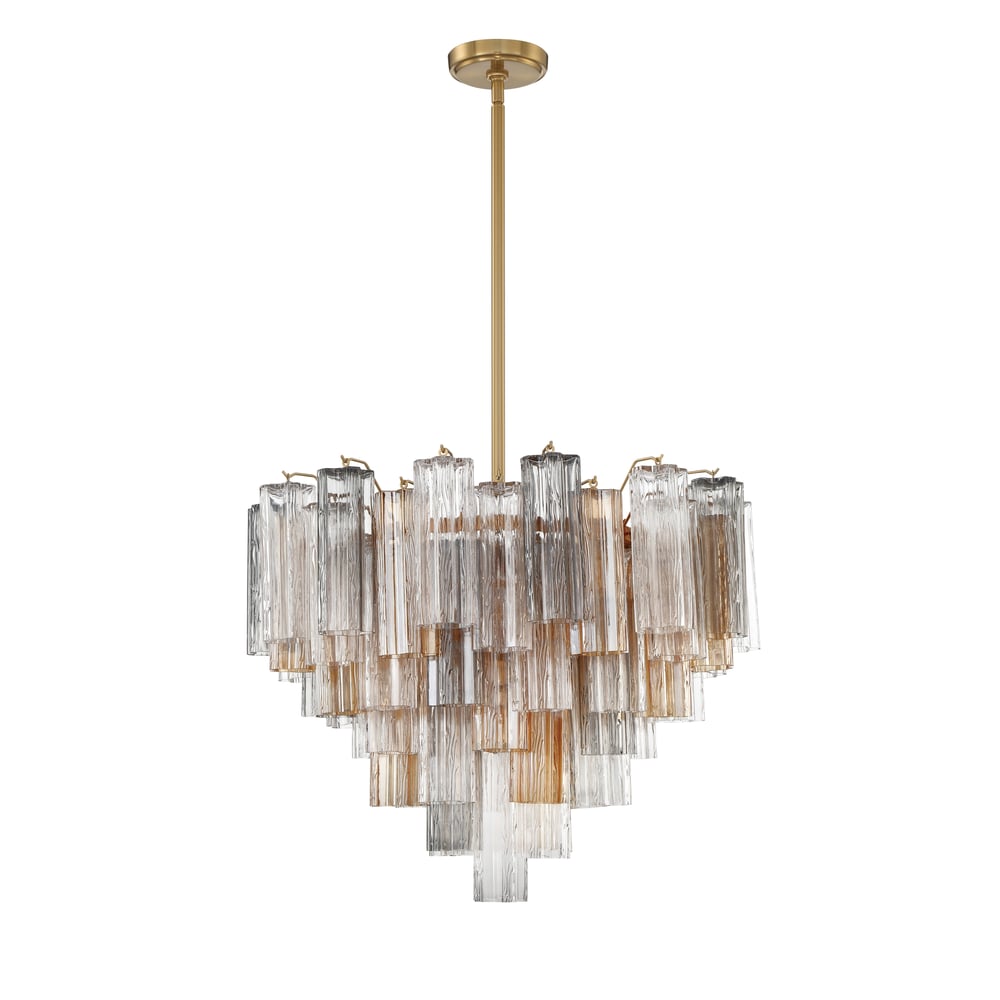 Eloria Glass Chandelier – Modern Fluted Glass Pendant Light, Gold Finish