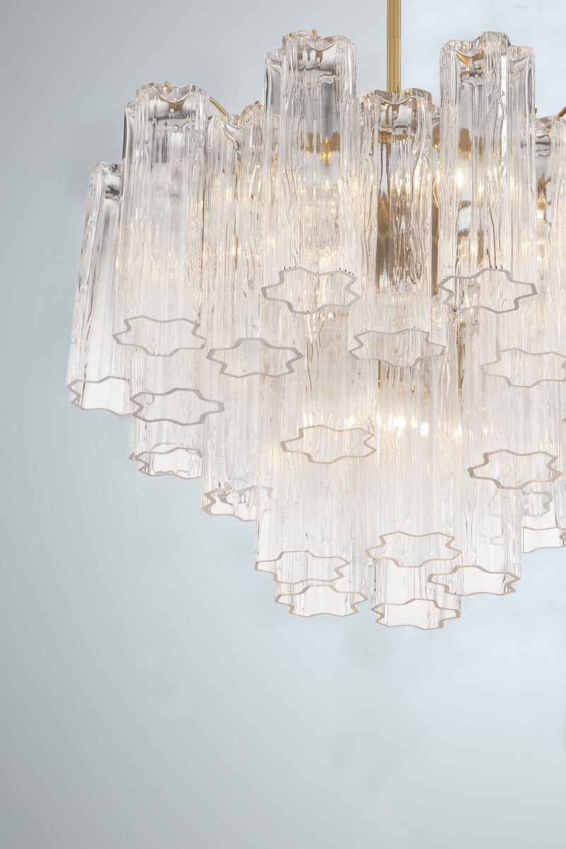 Eloria Glass Chandelier – Modern Fluted Glass Pendant Light, Gold Finish