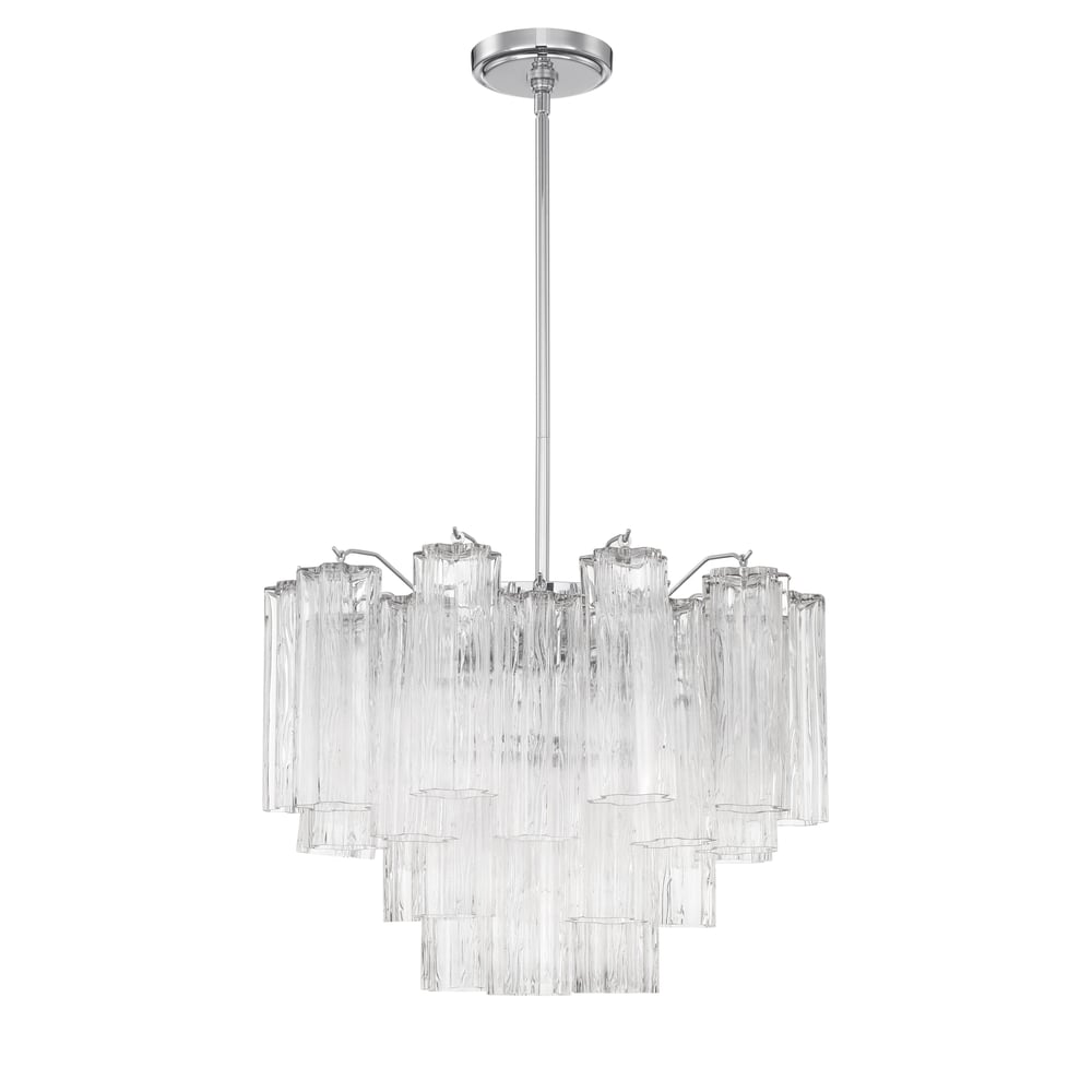 Eloria Glass Chandelier – Modern Fluted Glass Pendant Light, Gold Finish