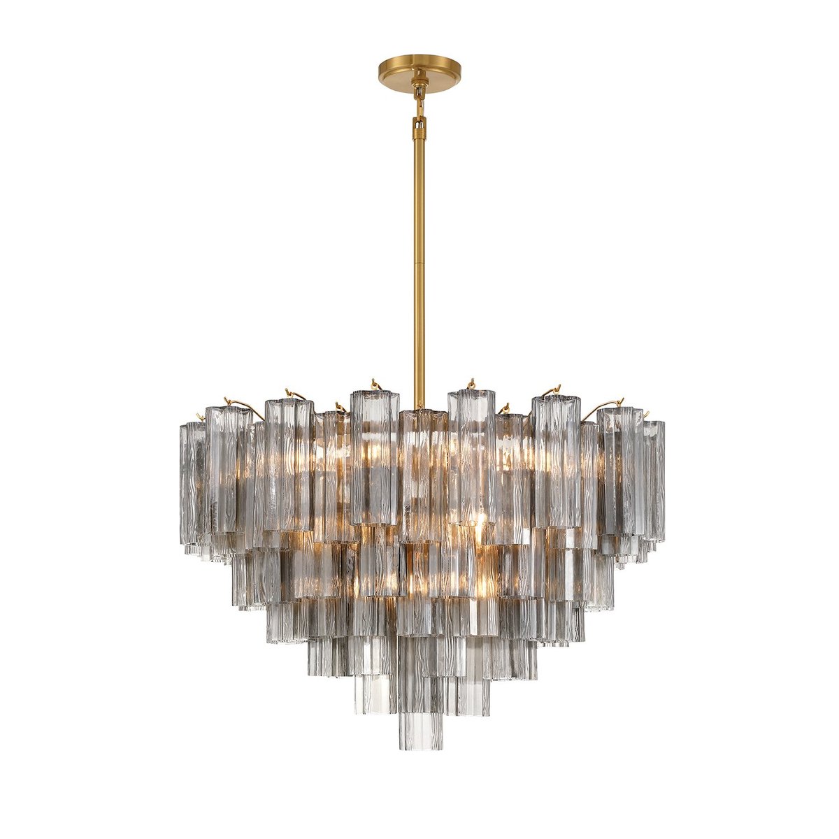 Eloria Glass Chandelier – Modern Fluted Glass Pendant Light, Gold Finish