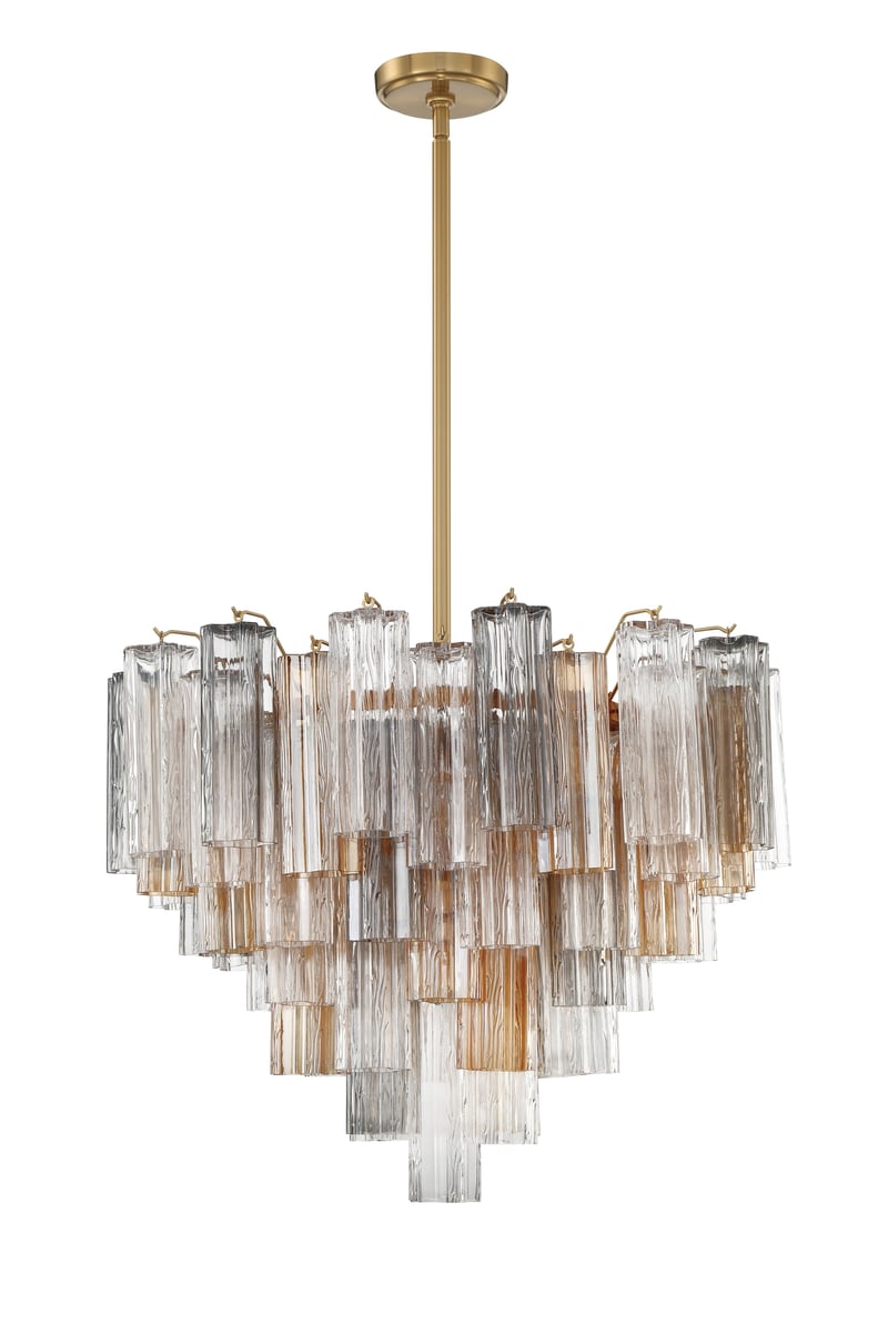 Eloria Glass Chandelier – Modern Fluted Glass Pendant Light, Gold Finish