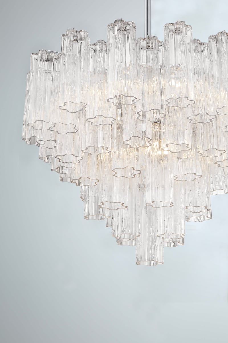 Eloria Glass Chandelier – Modern Fluted Glass Pendant Light, Gold Finish
