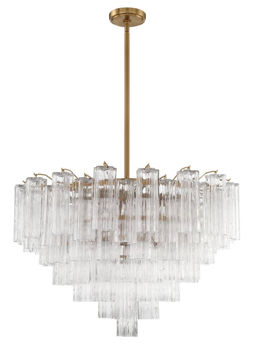 Eloria Glass Chandelier – Modern Fluted Glass Pendant Light, Gold Finish