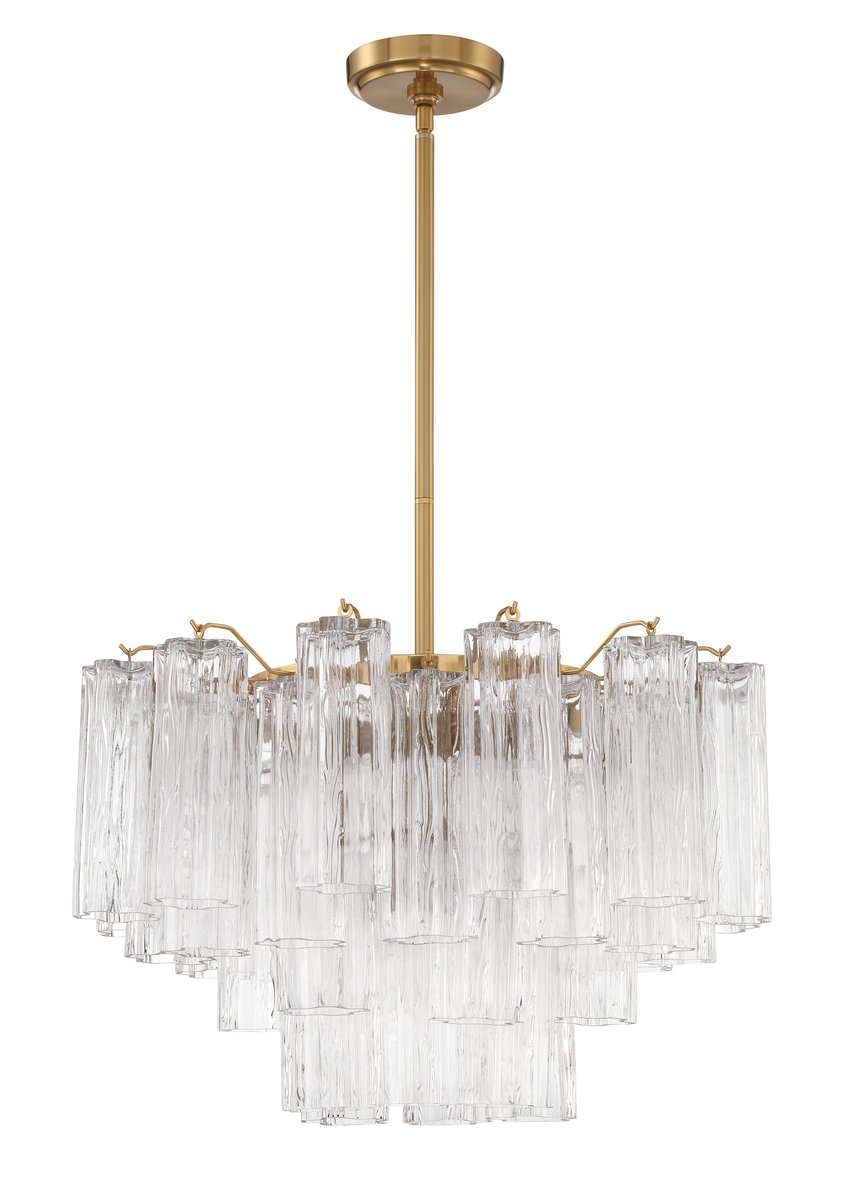 Eloria Glass Chandelier – Modern Fluted Glass Pendant Light, Gold Finish