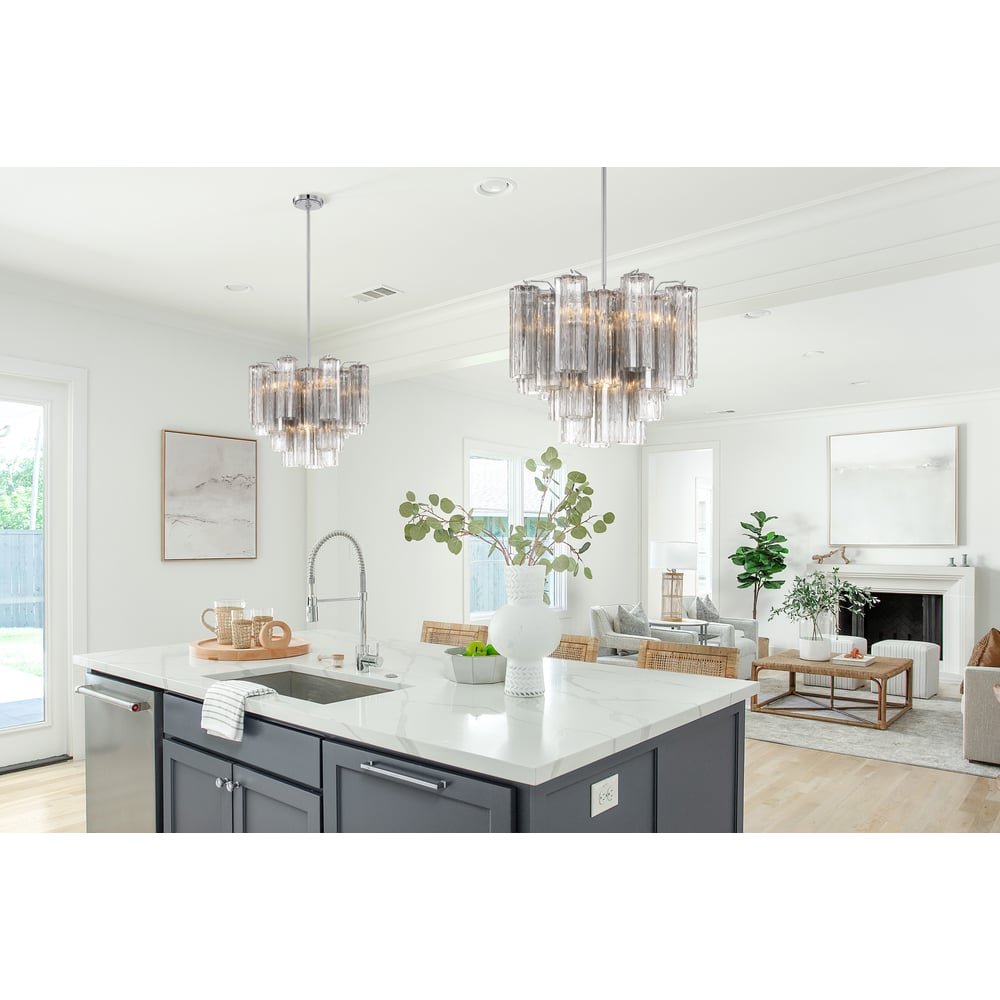 Eloria Glass Chandelier – Modern Fluted Glass Pendant Light, Gold Finish