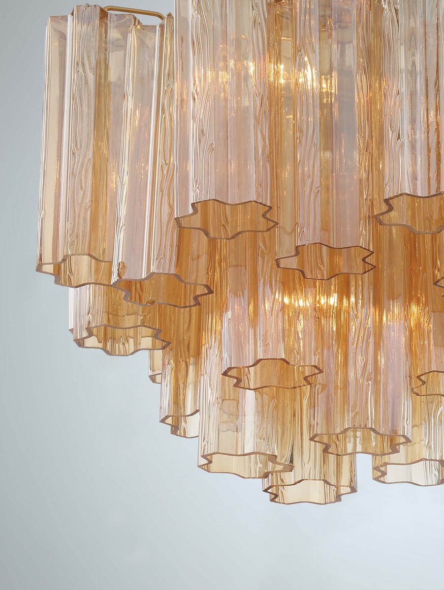 Eloria Glass Chandelier – Modern Fluted Glass Pendant Light, Gold Finish