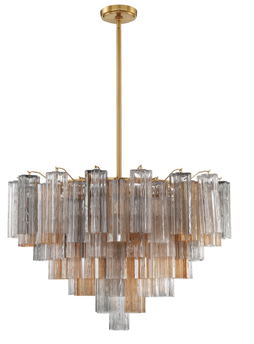 Eloria Glass Chandelier – Modern Fluted Glass Pendant Light, Gold Finish