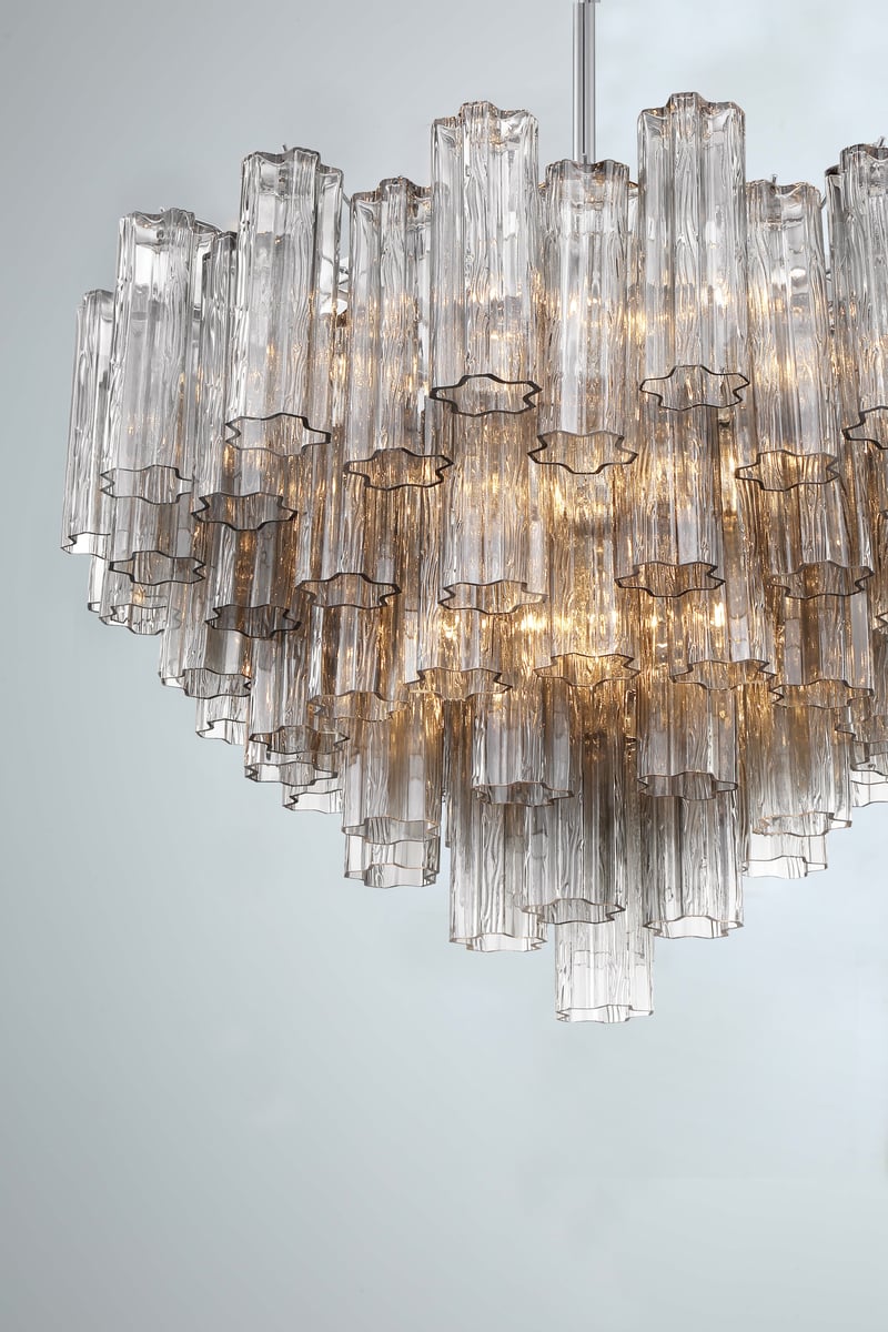 Eloria Glass Chandelier – Modern Fluted Glass Pendant Light, Gold Finish