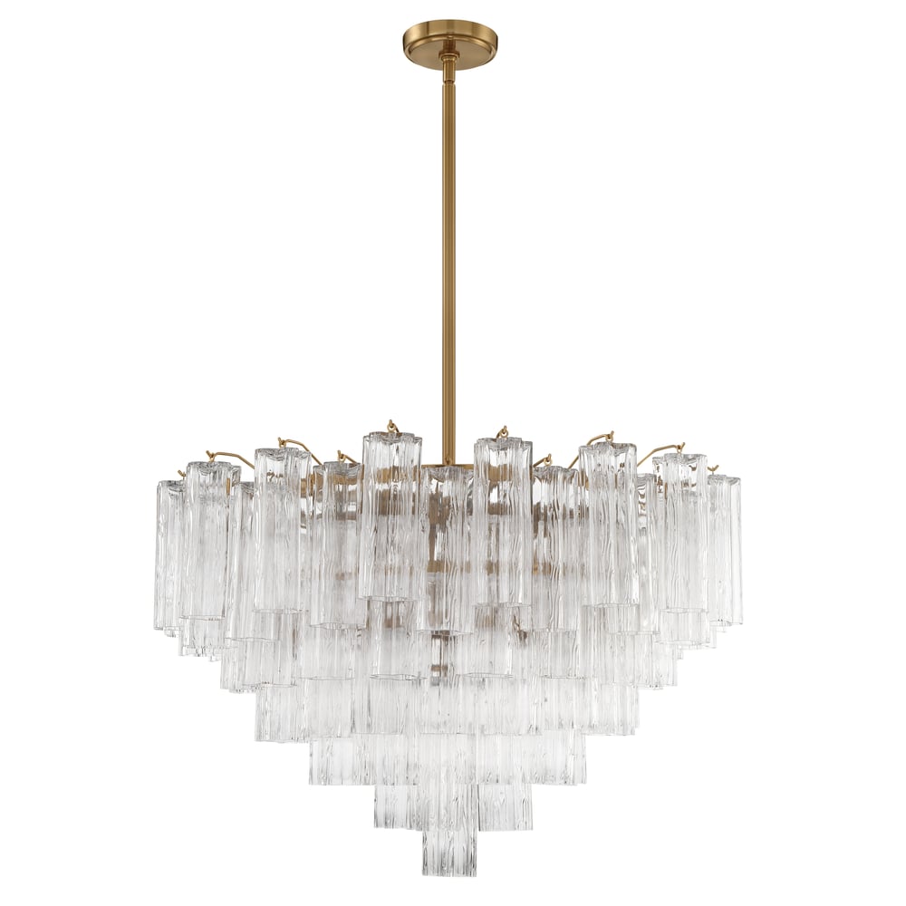 Eloria Glass Chandelier – Modern Fluted Glass Pendant Light, Gold Finish