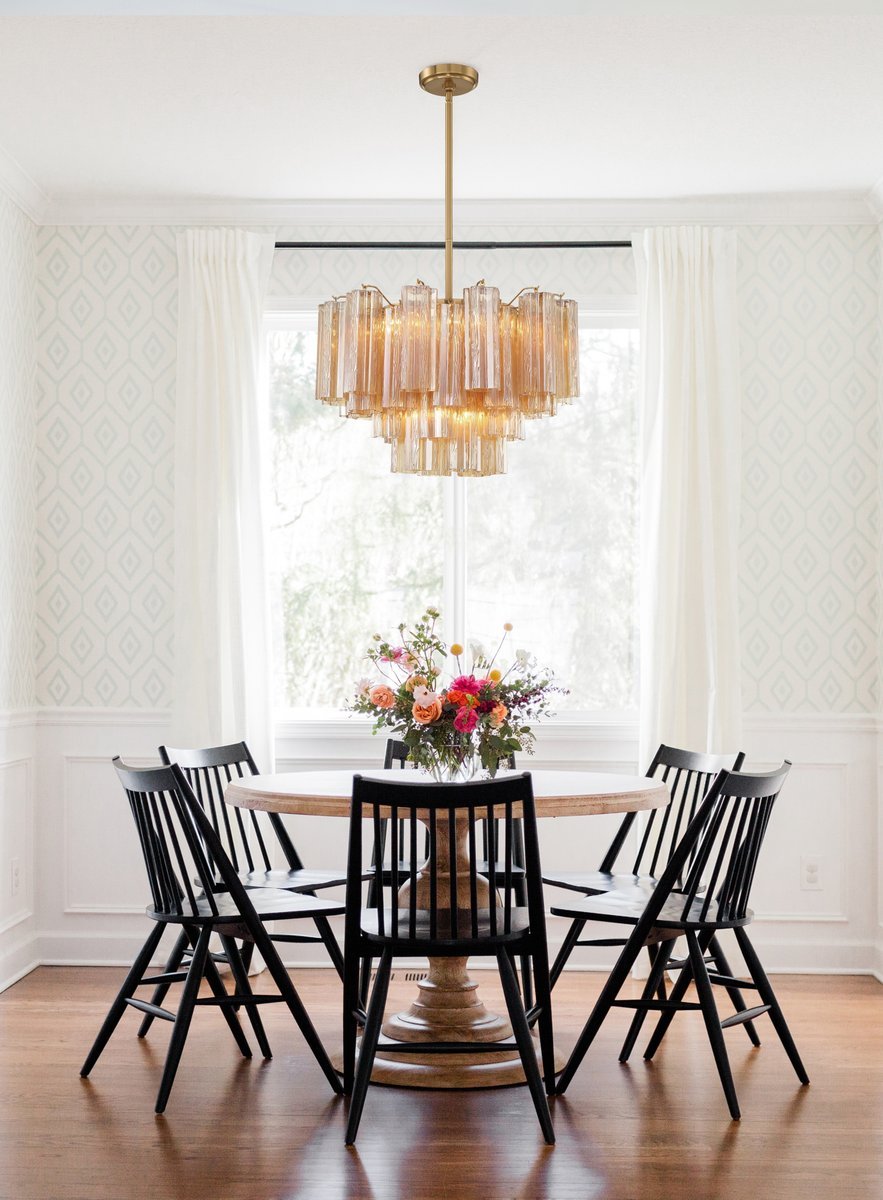Eloria Glass Chandelier – Modern Fluted Glass Pendant Light, Gold Finish