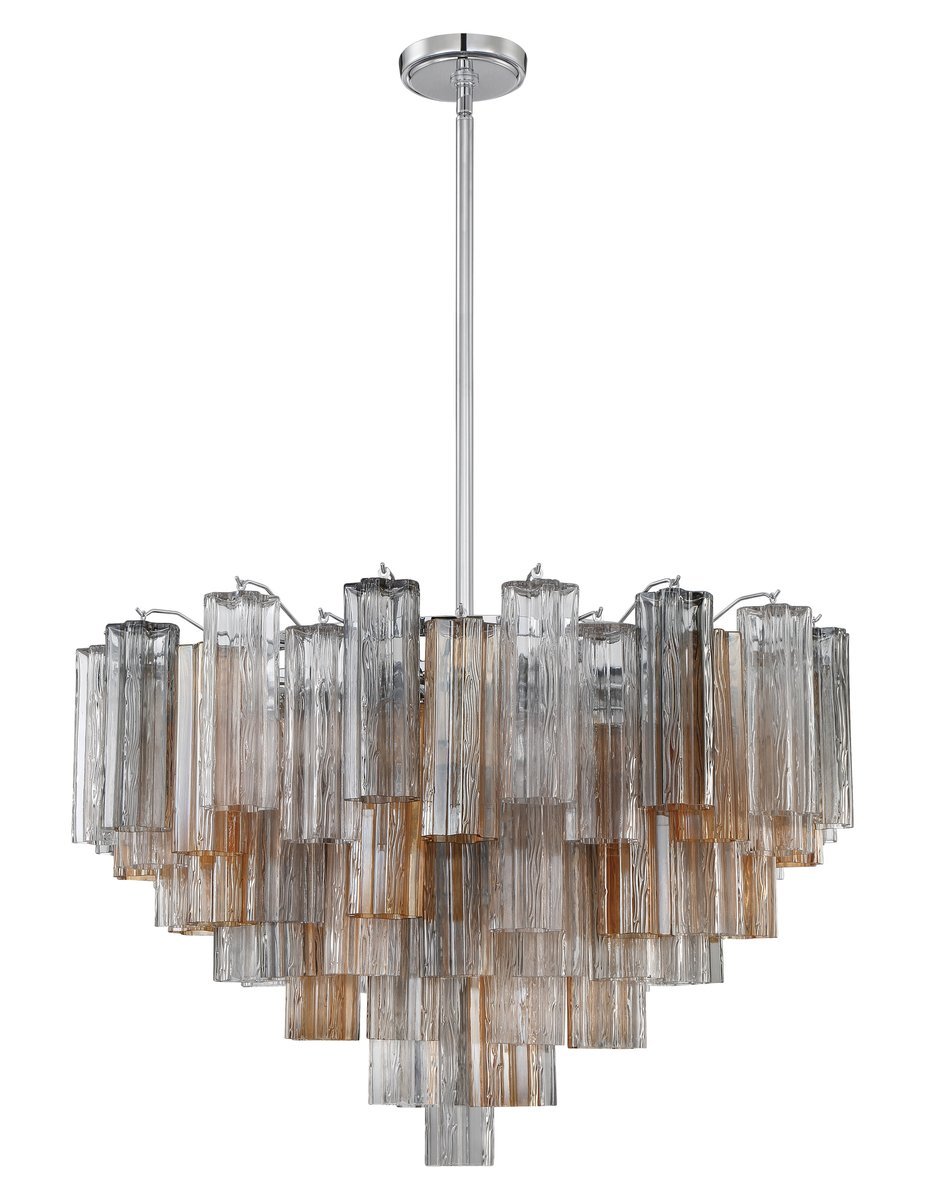 Eloria Glass Chandelier – Modern Fluted Glass Pendant Light, Gold Finish