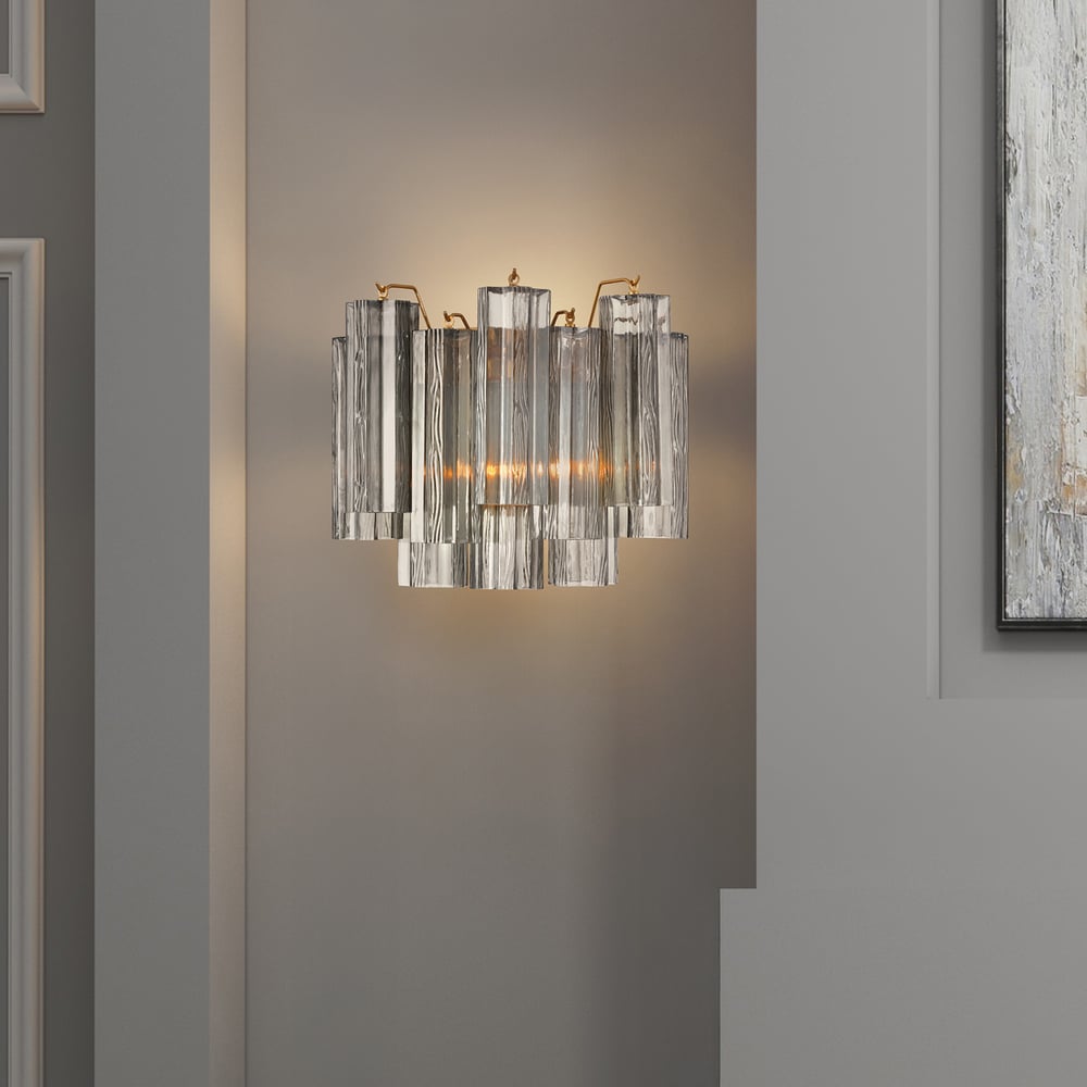 Eloria Glass Wall Sconce — Tiered Fluted Glass, Gold Frame