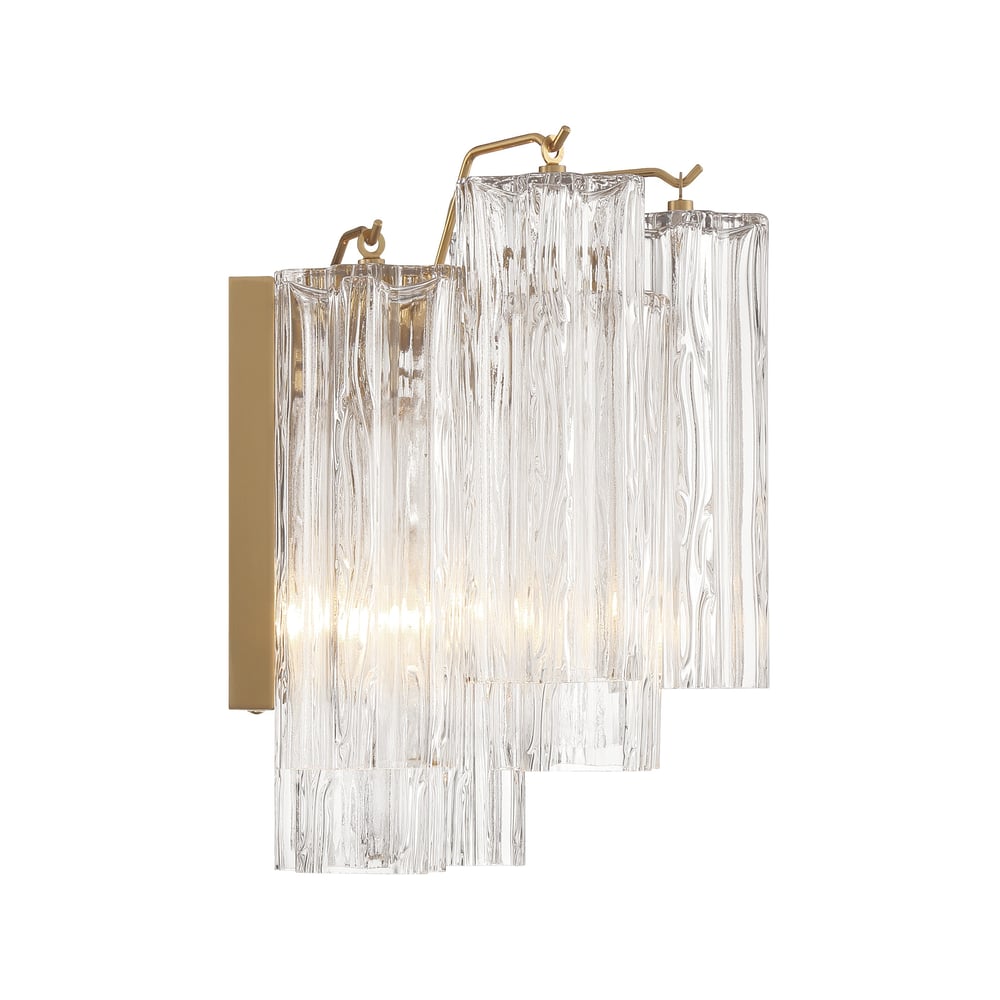 Eloria Glass Wall Sconce — Tiered Fluted Glass, Gold Frame