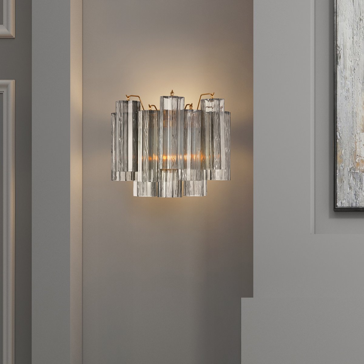 Eloria Glass Wall Sconce — Tiered Fluted Glass, Gold Frame