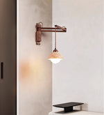 Travertine Dome Wall Sconce with Adjustable Walnut Arm