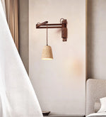 Travertine Dome Wall Sconce with Adjustable Walnut Arm