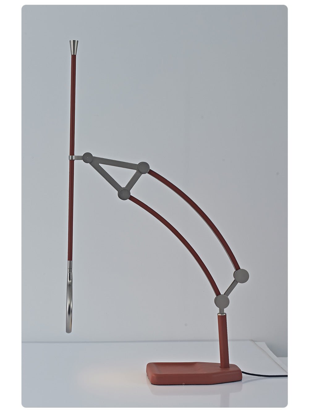 Sculptural Articulated LED Wall Lamp in Nickel with Leather Accent