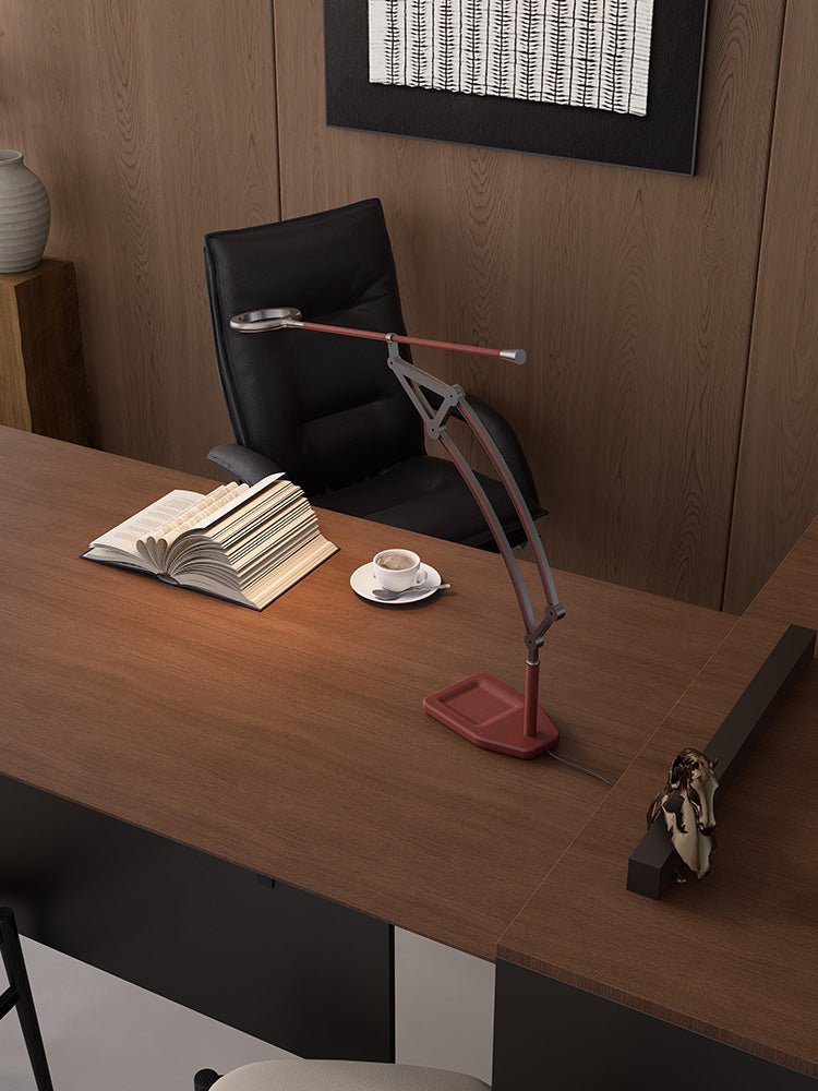 Sculptural Articulated LED Wall Lamp in Nickel with Leather Accent