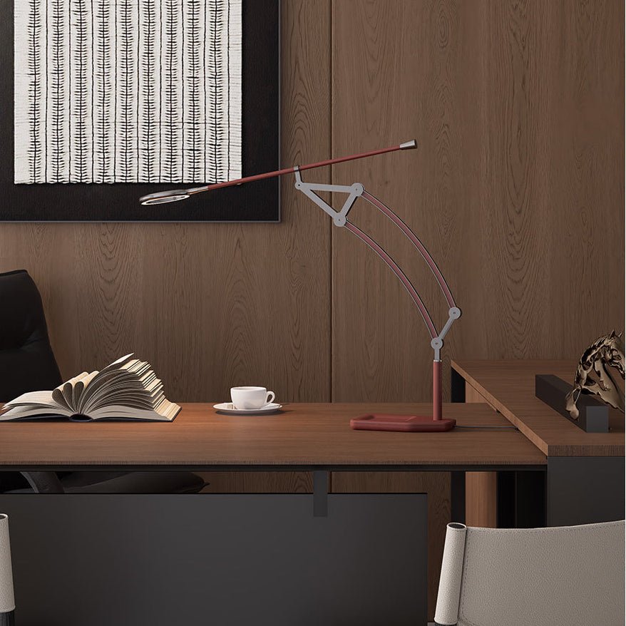Sculptural Articulated LED Wall Lamp in Nickel with Leather Accent