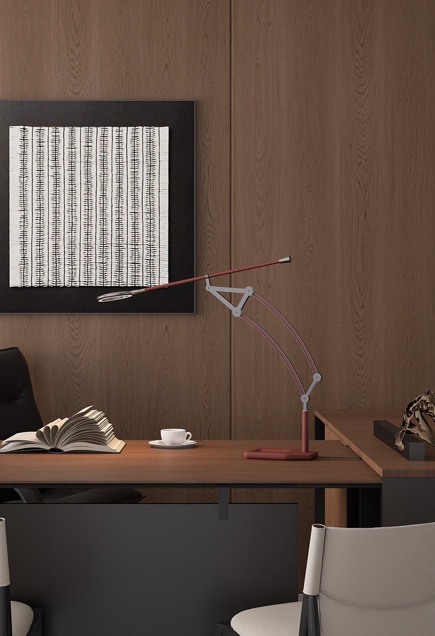 Sculptural Articulated LED Wall Lamp in Nickel with Leather Accent