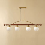 Adorned Linear Chandelier in Walnut and Brass with Glass Orbs