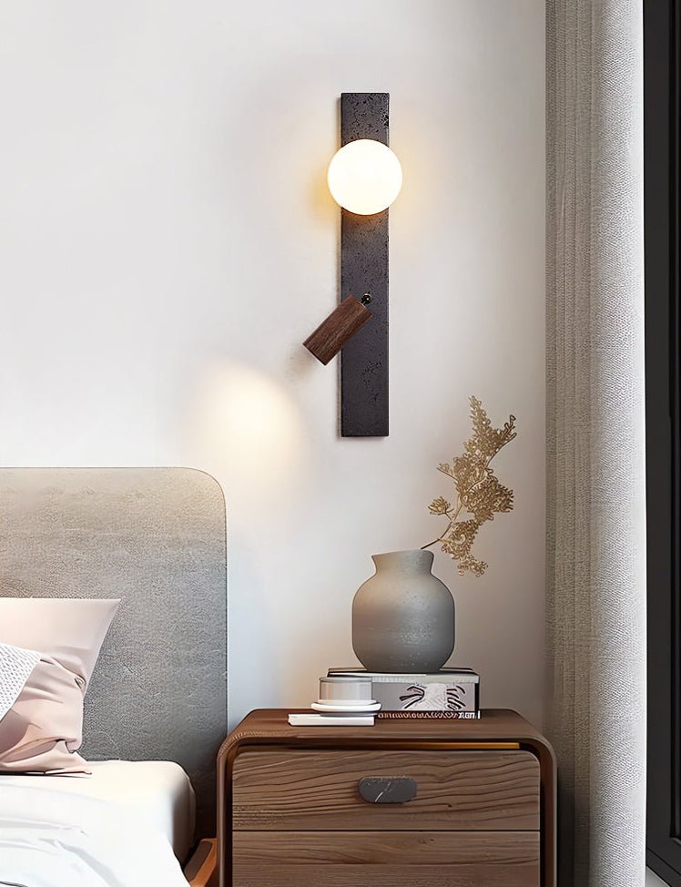 Tecton Pivot Sconce — Modern Stone & Walnut Wall Light