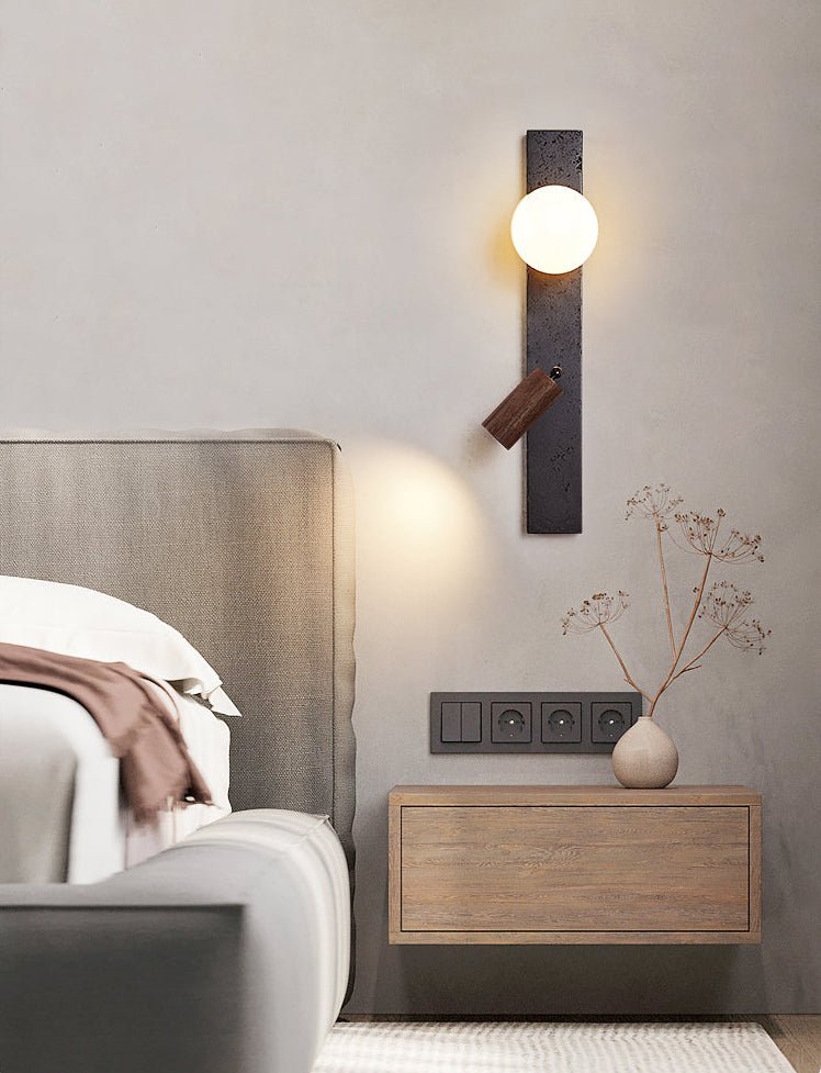 Tecton Pivot Sconce — Modern Stone & Walnut Wall Light