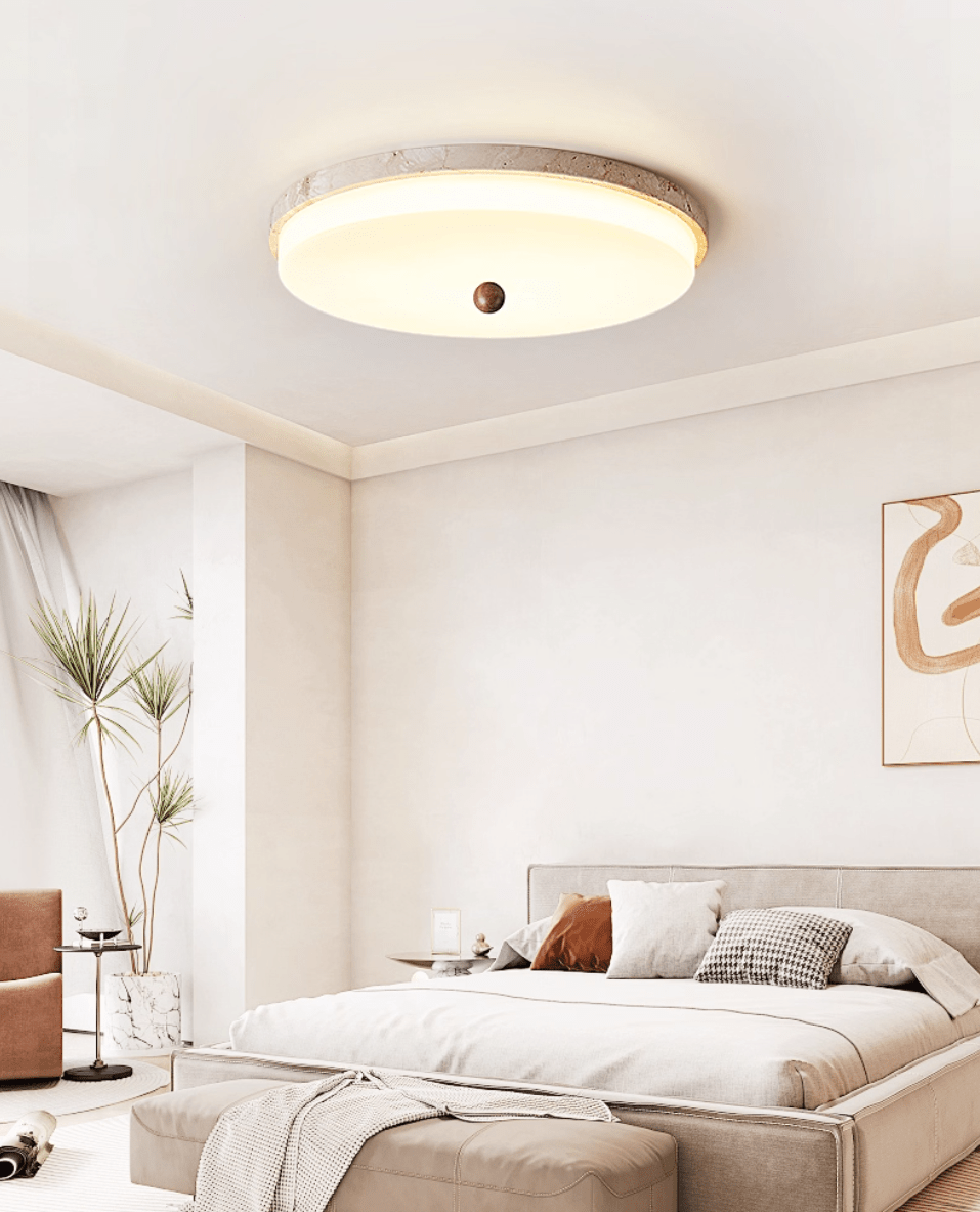 Aeon Travertine Orb Ceiling Light – Natural Stone Flush Mount