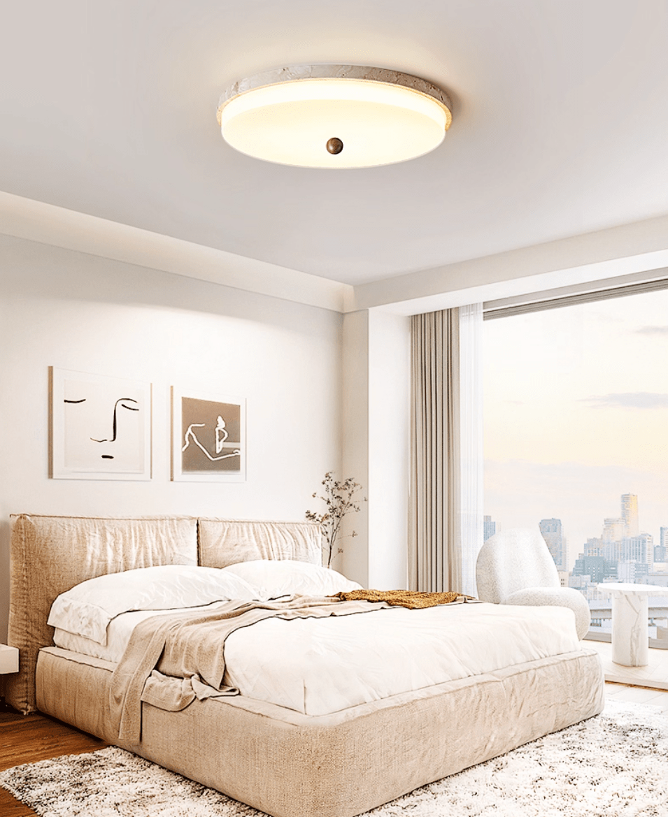 Aeon Travertine Orb Ceiling Light – Natural Stone Flush Mount