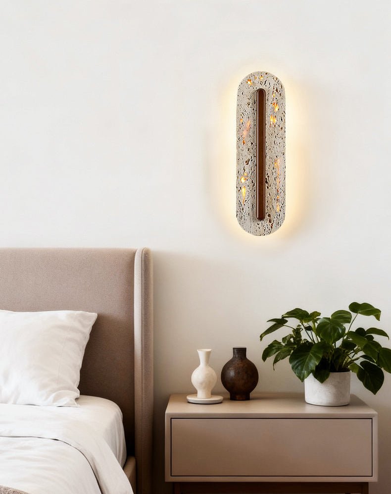 Aerin Lumaslot Wall Sconce in Natural Travertine with Warm LED Glow