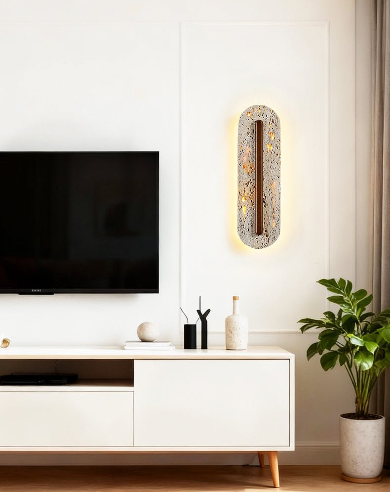 Aerin Lumaslot Wall Sconce in Natural Travertine with Warm LED Glow