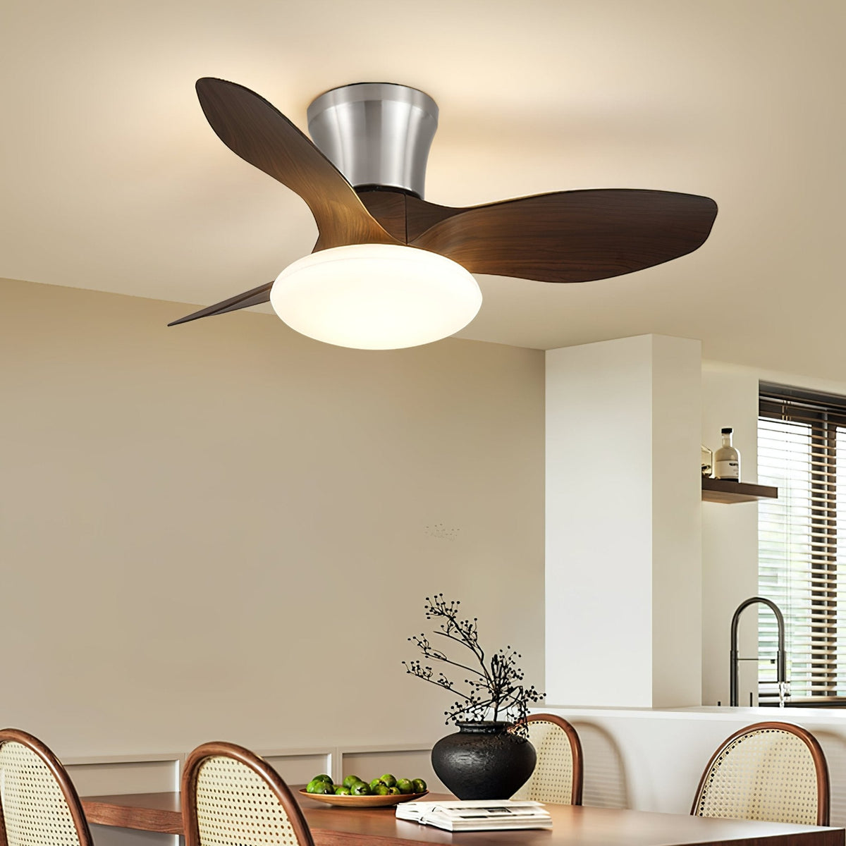 Aeris Curve Ceiling Fan with Integrated LED Light in Walnut Finish