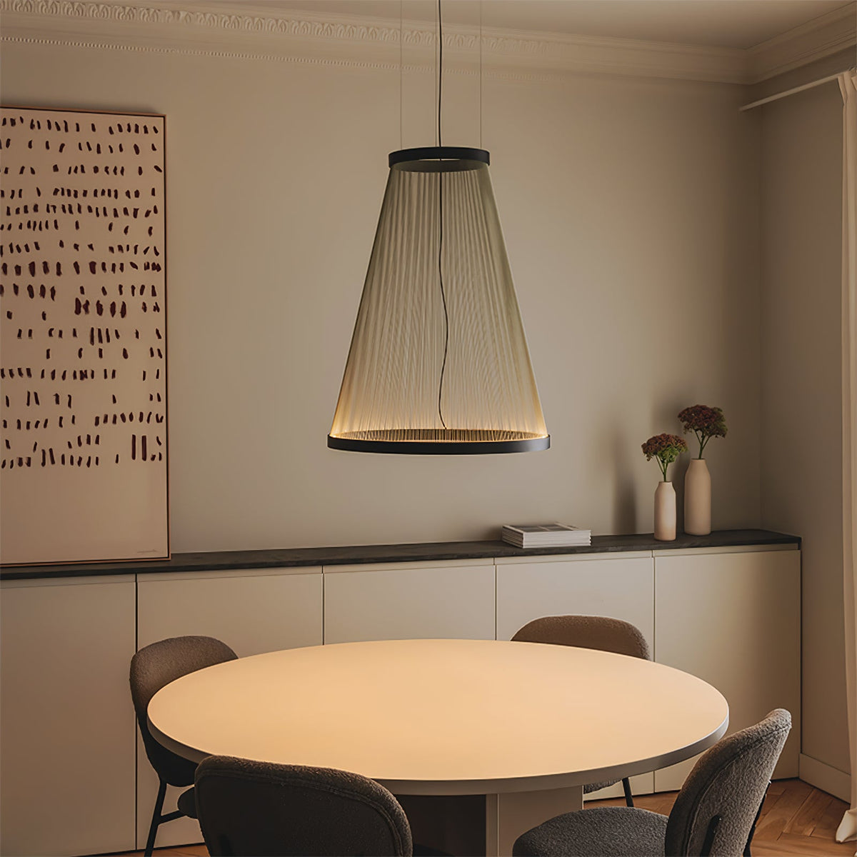 Aeris Mesh Pendant Light – Modern Conical LED Hanging Lamp for Dining & Living Spaces