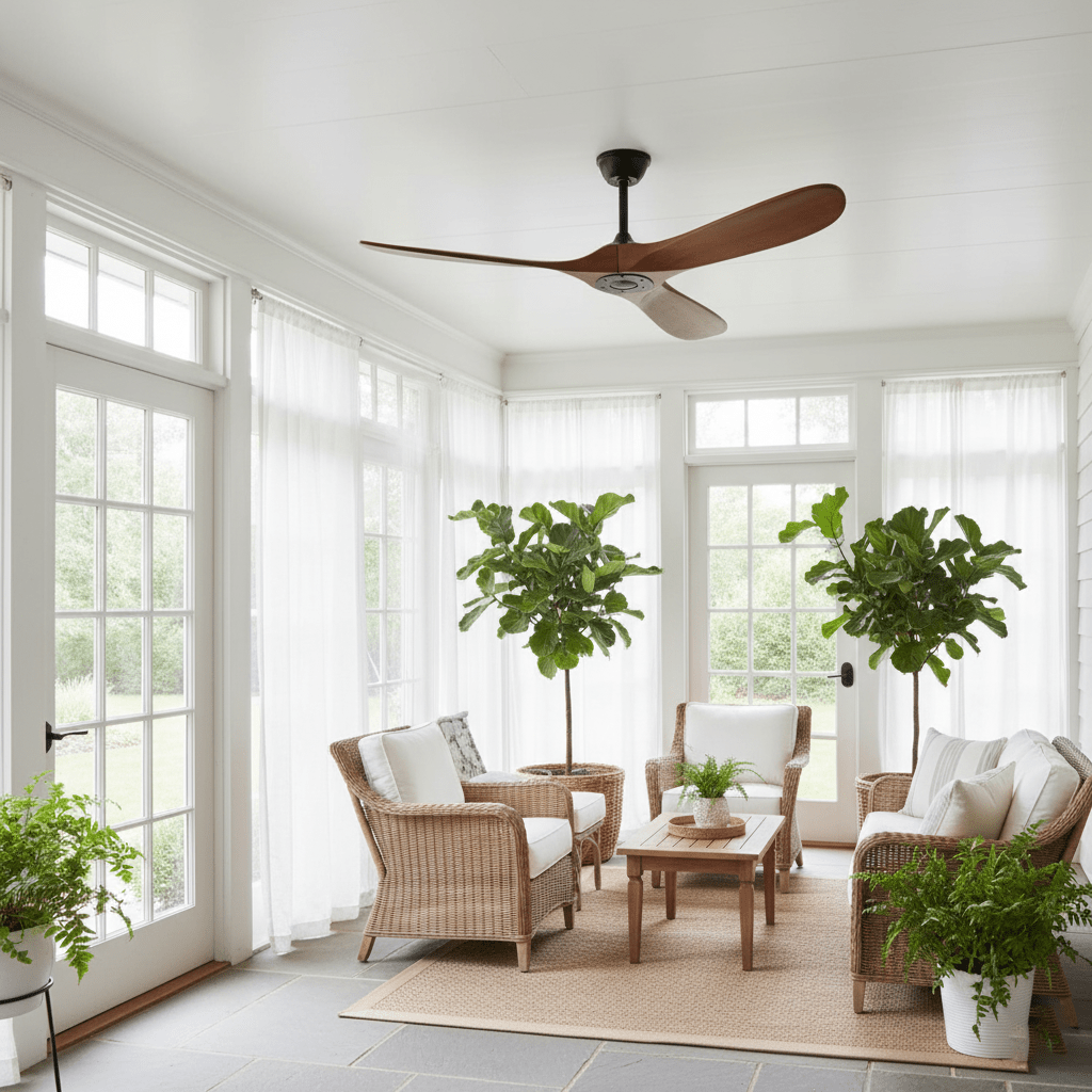 Aero Breeze Ceiling Fan — Sculpted Wood Blades & Whisper-Quiet DC Motor
