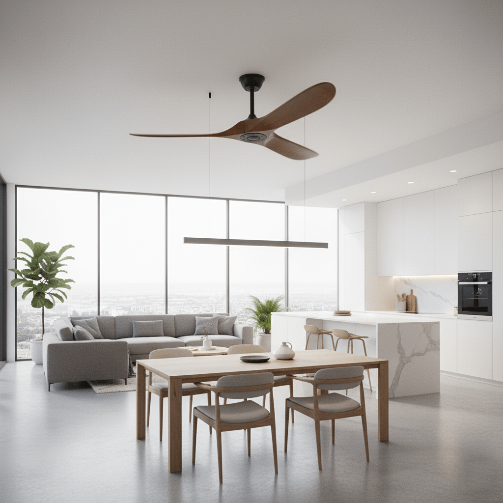 Aero Breeze Ceiling Fan — Sculpted Wood Blades & Whisper-Quiet DC Motor