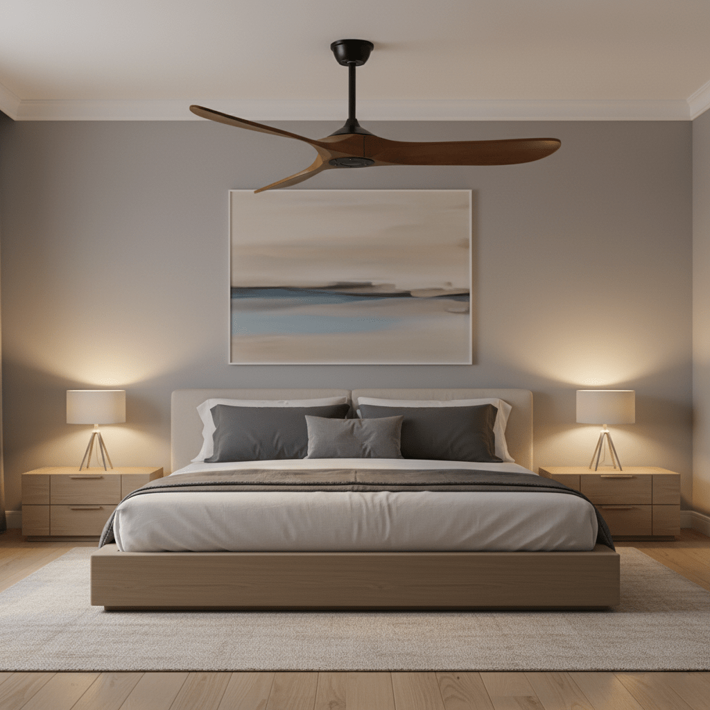 Aero Breeze Ceiling Fan — Sculpted Wood Blades & Whisper-Quiet DC Motor