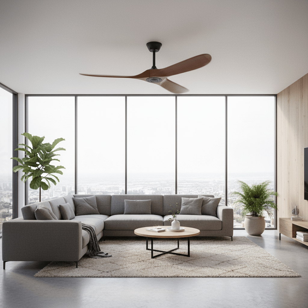 Aero Breeze Ceiling Fan — Sculpted Wood Blades & Whisper-Quiet DC Motor