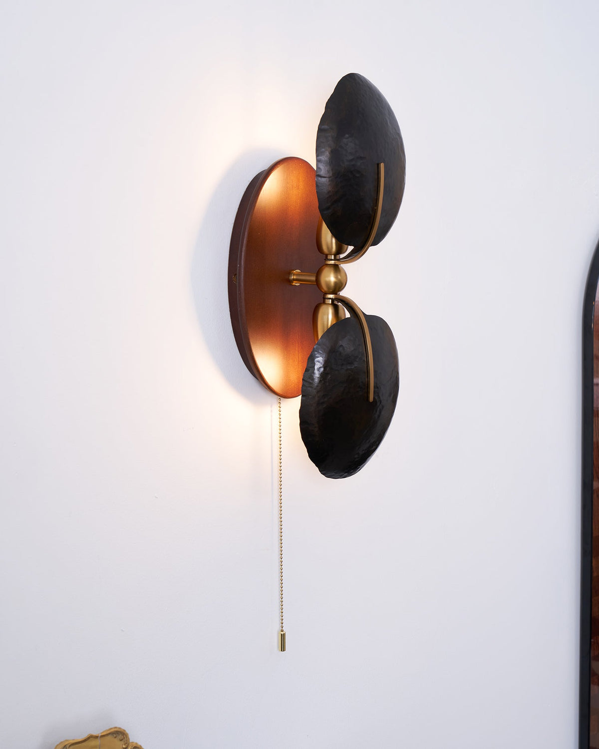 Aero Fan Wall Sconce – Hand-Forged Metal & Walnut Wall Light
