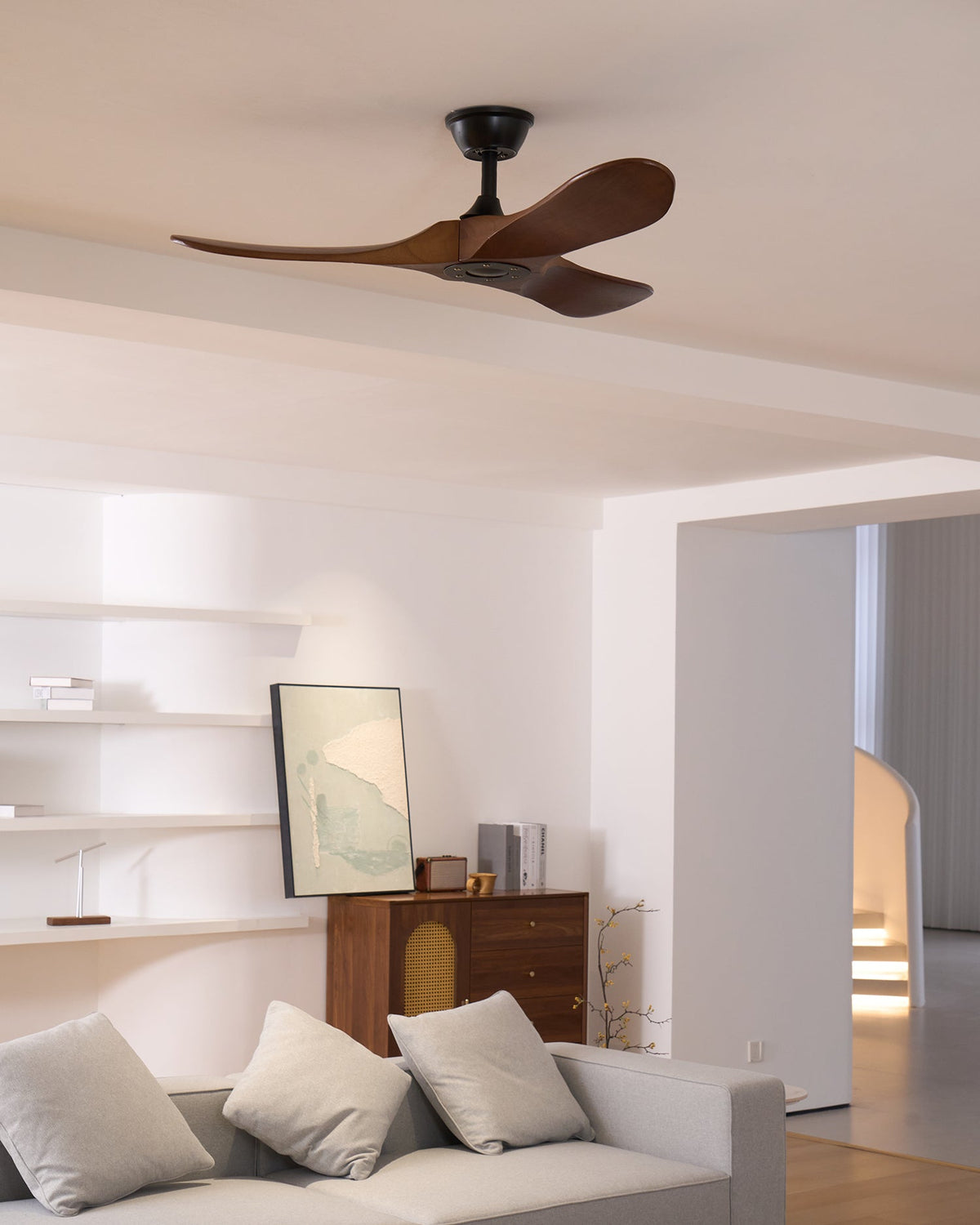 Aero Breeze Ceiling Fan — Sculpted Wood Blades & Whisper-Quiet DC Motor