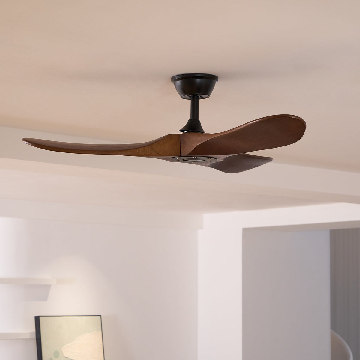 Aero Breeze Ceiling Fan — Sculpted Wood Blades & Whisper-Quiet DC Motor